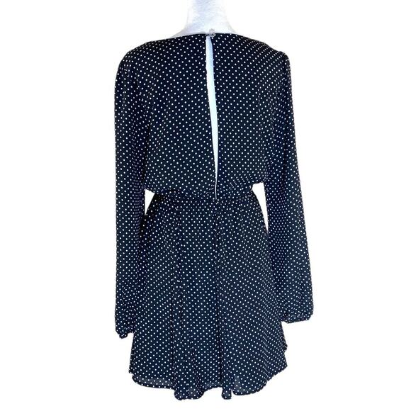 Forever 21 Mini Dress Size M Polka Dot Longsleeve Fit n Flare Open Back Black - Picture 3 of 16